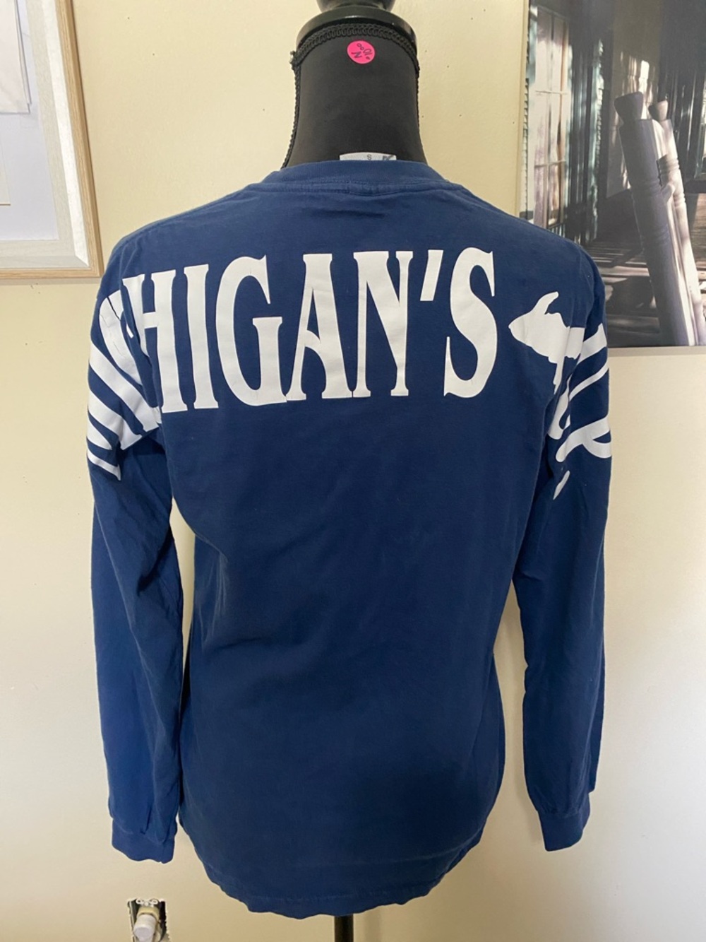 Comfort Colors Navy Long Sleeve Tee with White Upper Peninsula Logo - Picture 2 of 2